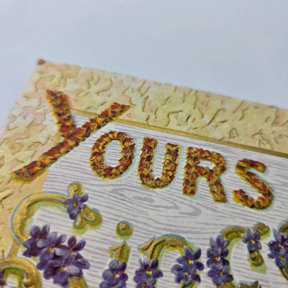 Antique Yours Sincerely Embossed Postcard Windmill Violets Printed in Germany‎